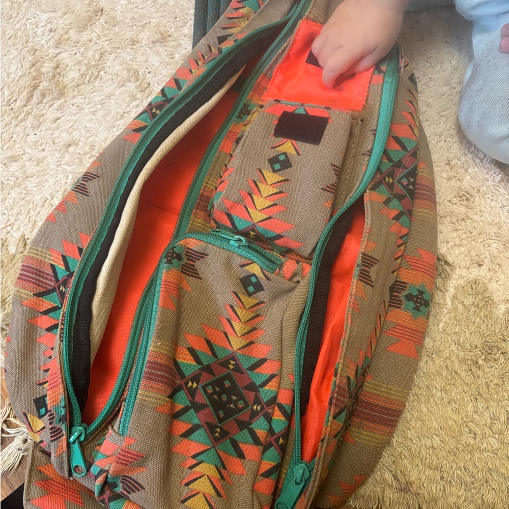 Kavu Tribal Pattern Rope Bag - Orange and Green tan. Out of Print - Picture 4 of 4